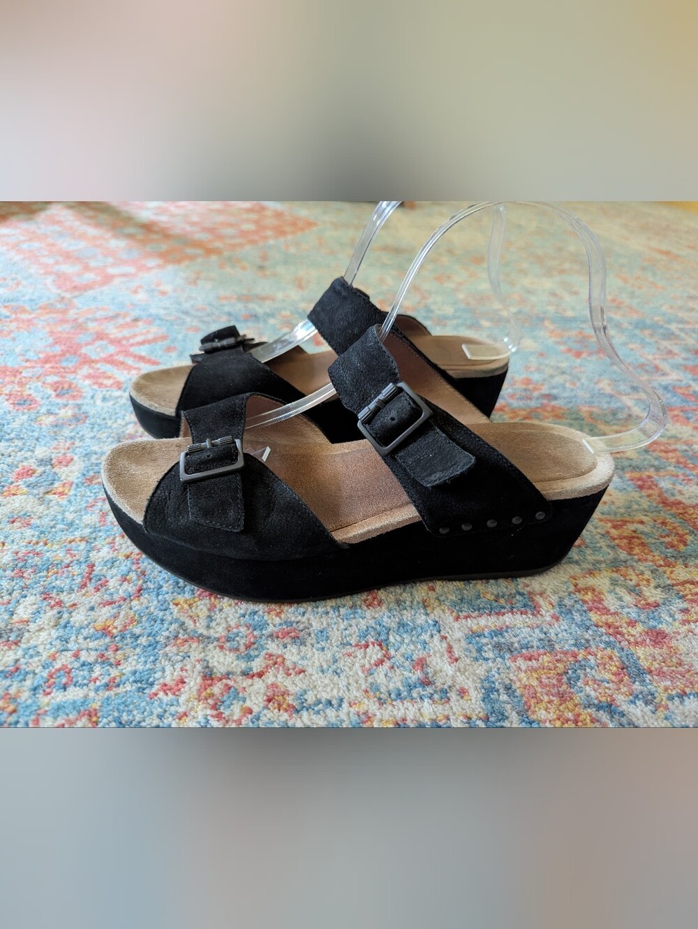 DANSKO Size 41 Women's 10.5/9 Selma Black Suede Leather Platform Wedge Sandals